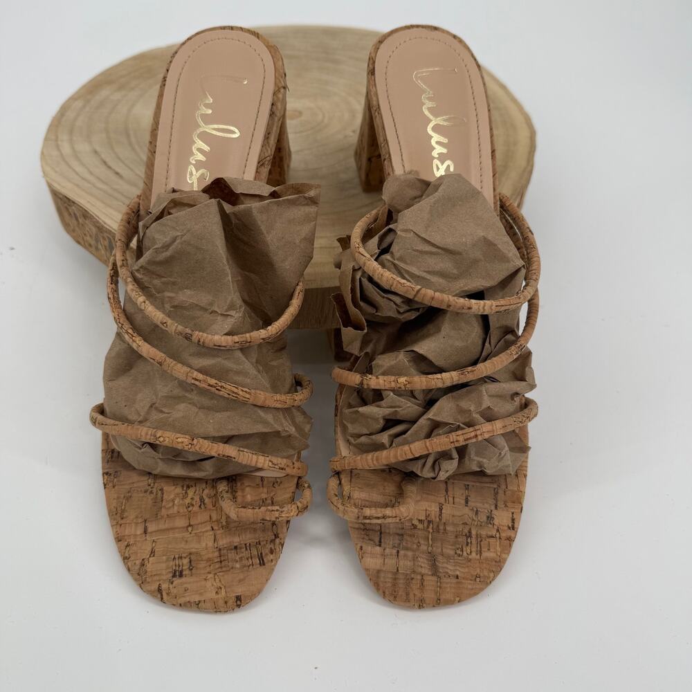 Lulus Kaylah Natural Cork High Heel Sandals Size 8.5 Beige